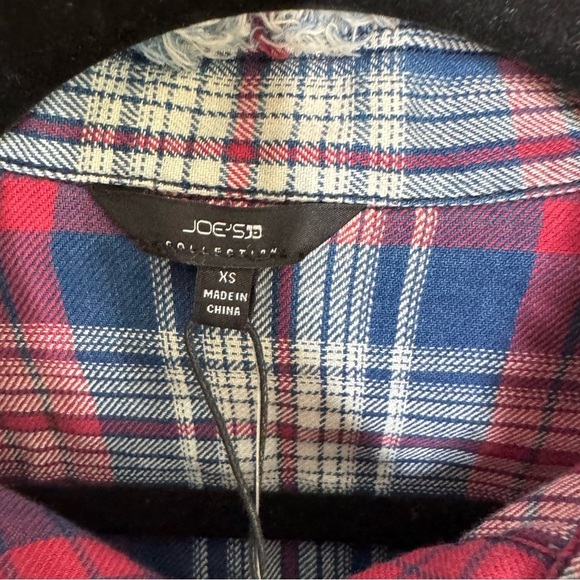 Joe's Jeans Red and Blue Button Down fringe bottom Shirt NWT xs - Picture 4 of 11